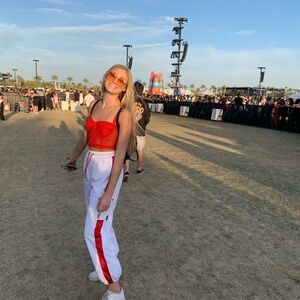 Danielle Guizio red mesh corset tank top